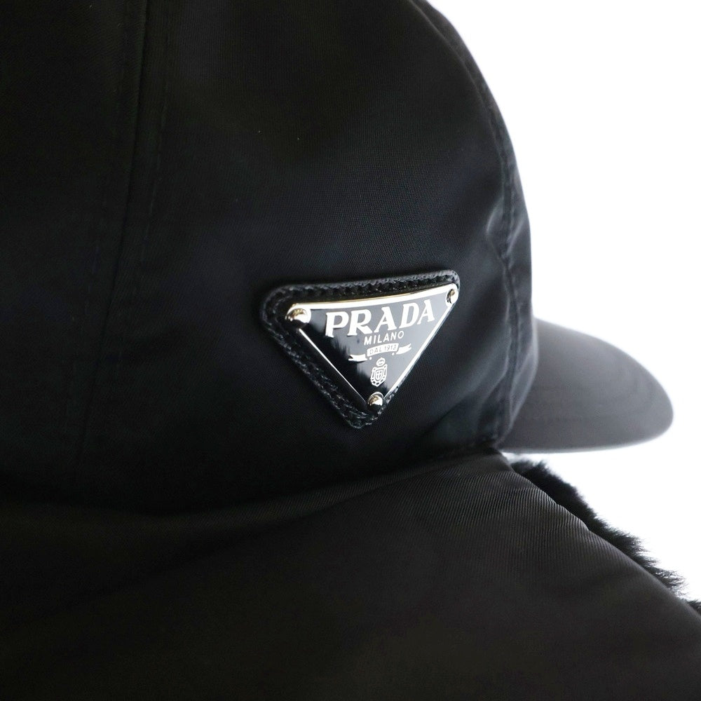 PRADA(プラダ) Re-Nylon トライアングルプレートロゴ シアリングハット キャップ 帽子 2HC331 K4D ブラック
