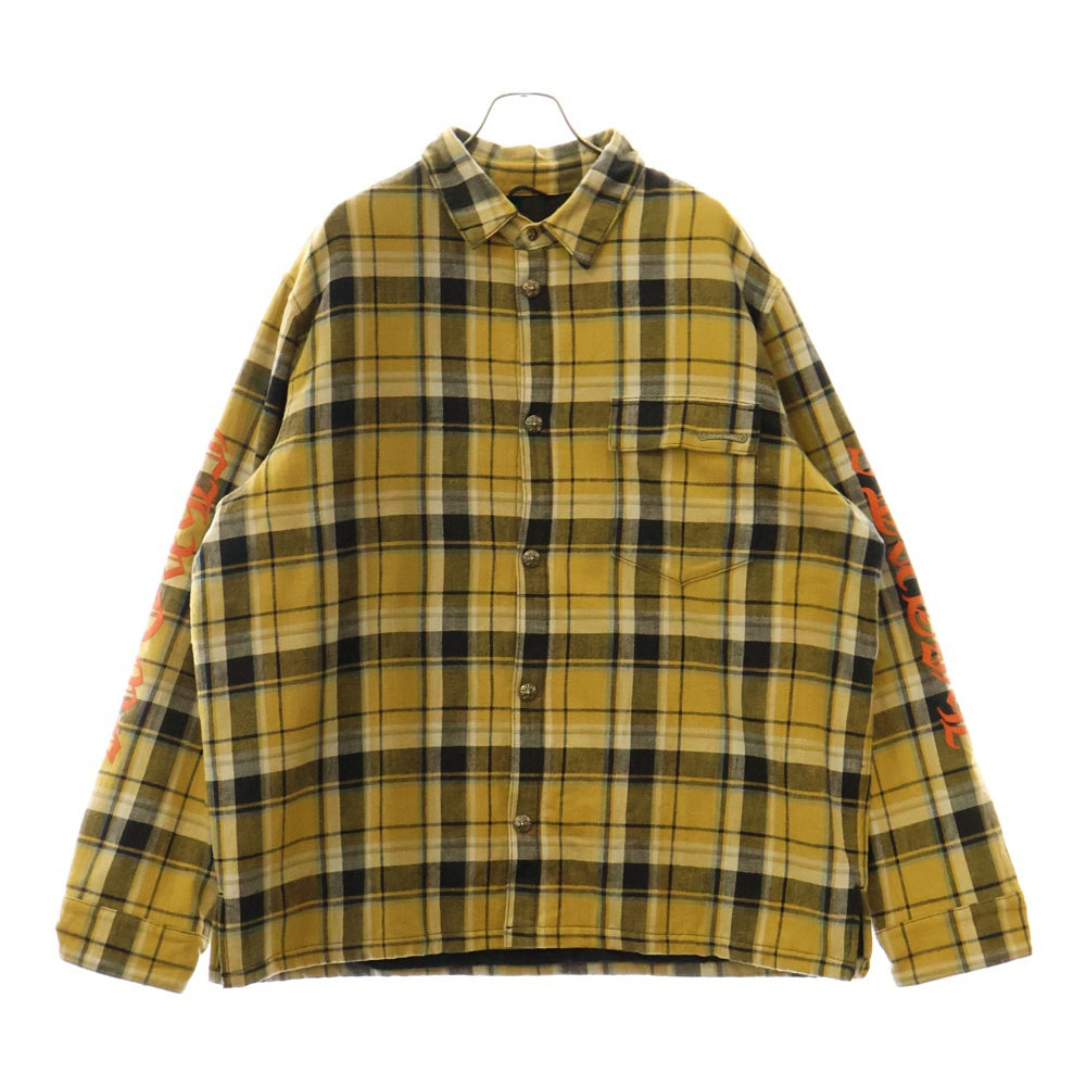 CHROME HEARTS(クロムハーツ) WORKN JNKYD PLD ワーキン プライドチェックアームロゴプリント 中綿シャツジャケット イエロー/オレンジ