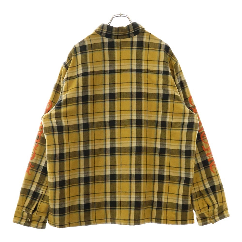 CHROME HEARTS(クロムハーツ) WORKN JNKYD PLD ワーキン プライドチェックアームロゴプリント 中綿シャツジャケット イエロー/オレンジ