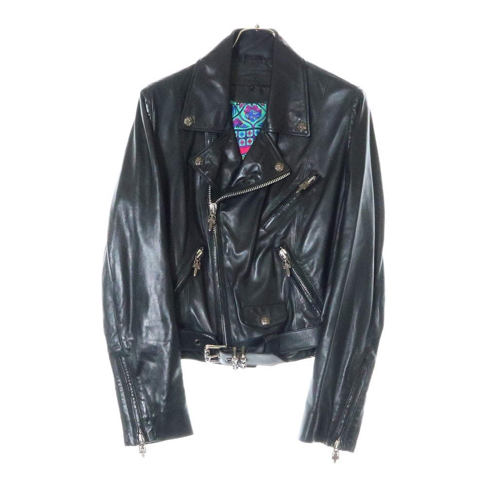 CHROME HEARTS(クロムハーツ) JJ DEAN HERMES JJディーン 裏地エルメス ダガージップライダースレザージャケット ブラック/マルチ レディース