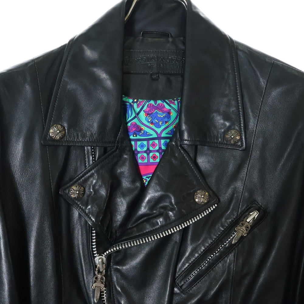 CHROME HEARTS(クロムハーツ) JJ DEAN HERMES JJディーン 裏地エルメス ダガージップライダースレザージャケット ブラック/マルチ レディース