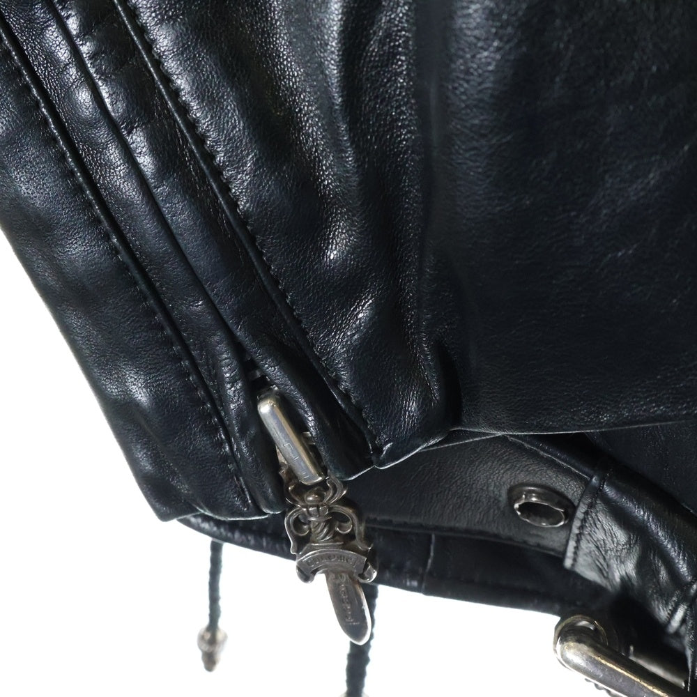 CHROME HEARTS(クロムハーツ) JJ DEAN HERMES JJディーン 裏地エルメス ダガージップライダースレザージャケット ブラック/マルチ レディース
