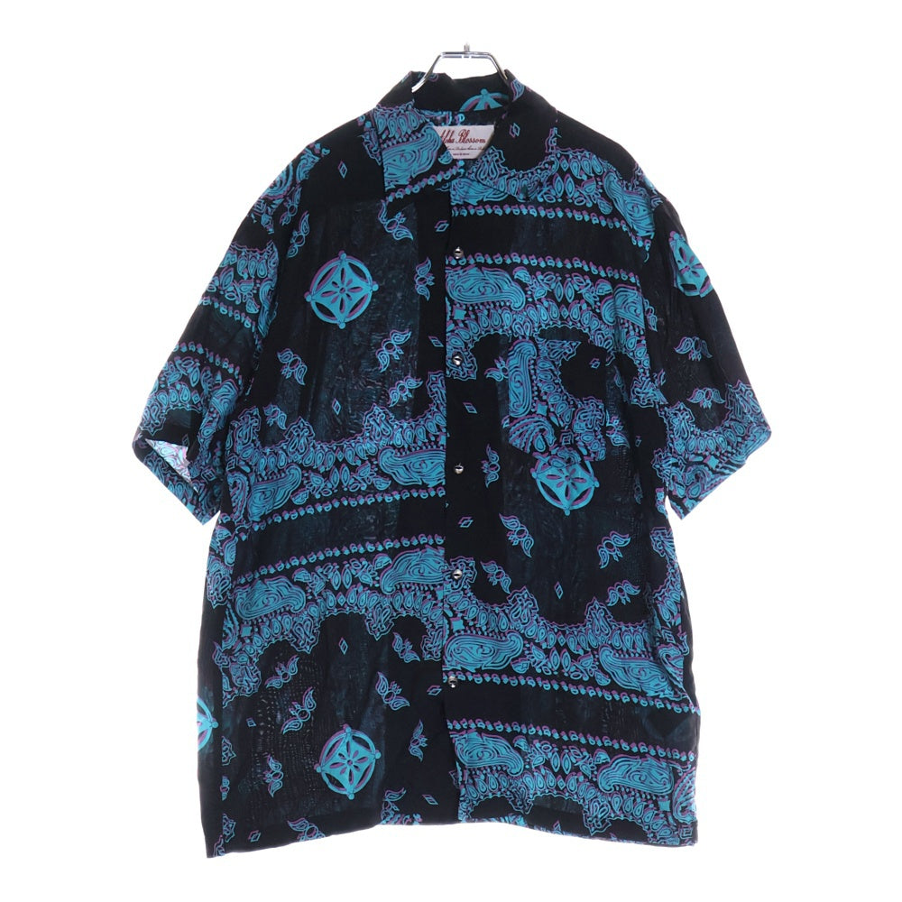 Aloha Blossom(アロハブロッサム) HAWAIIAN SHIRT S/S AB-0036010101 総柄プリント 開襟シャツ 半袖シャツ ブラック/ブルー