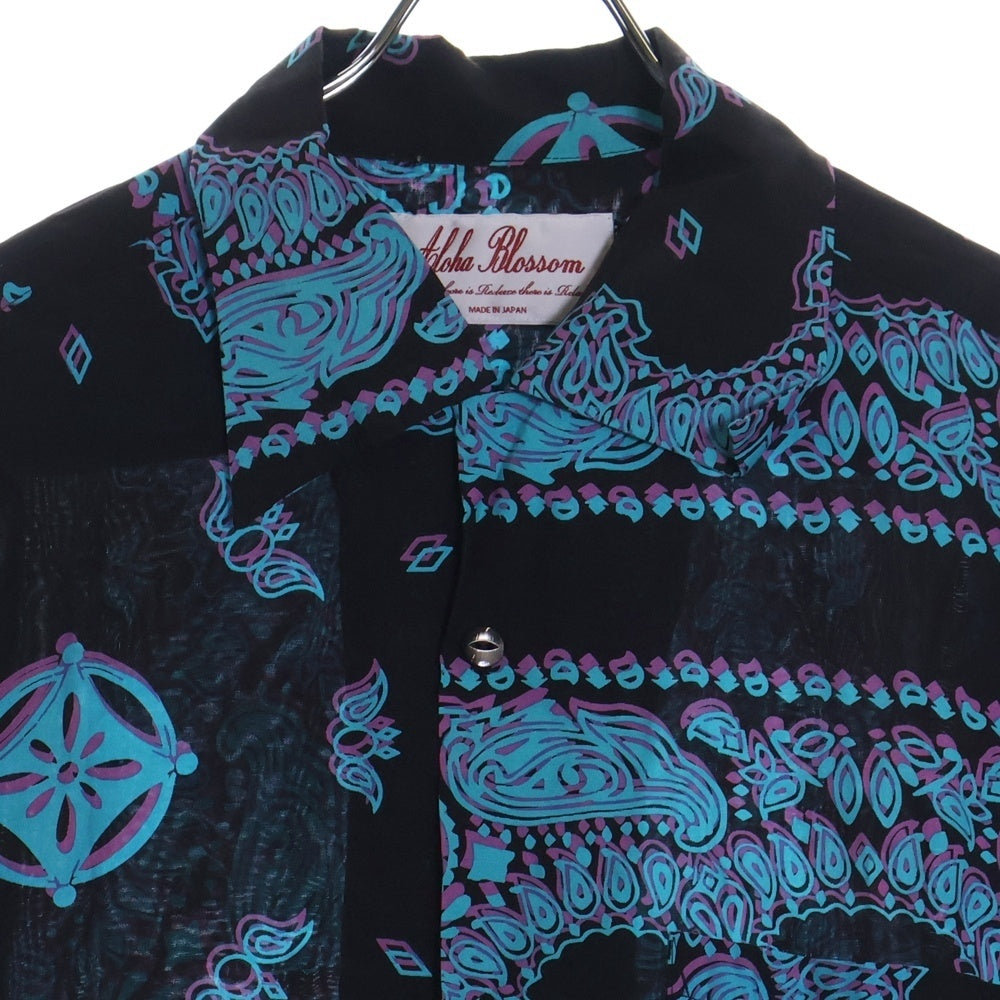 Aloha Blossom(アロハブロッサム) HAWAIIAN SHIRT S/S AB-0036010101 総柄プリント 開襟シャツ 半袖シャツ ブラック/ブルー