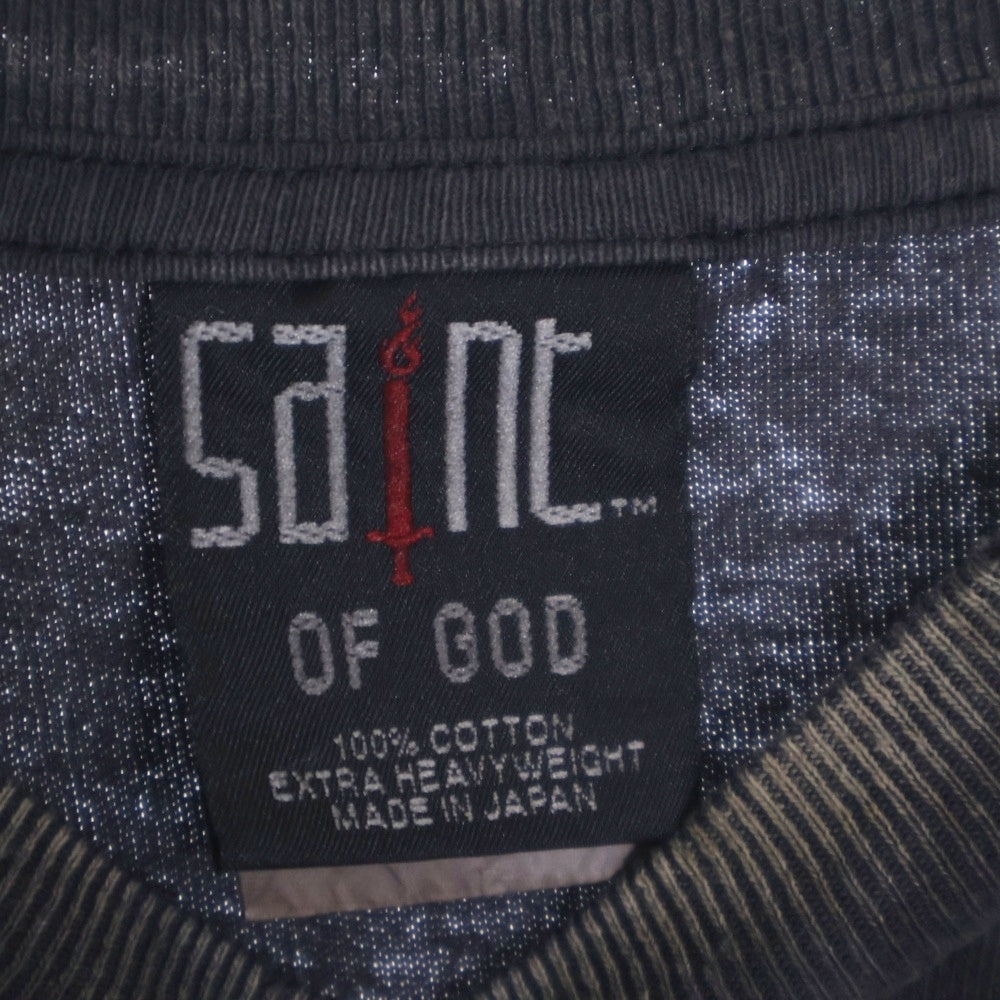 SAINT MICHAEL(セントマイケル) 25SS × FEAR OF GOD SNT OF GOD FG_SS TEE SM-HR8-0000-C01 VINTAGE加工 セントオブゴッド 両面プリント クルーネック 半袖Tシャツ カットソー ブラック