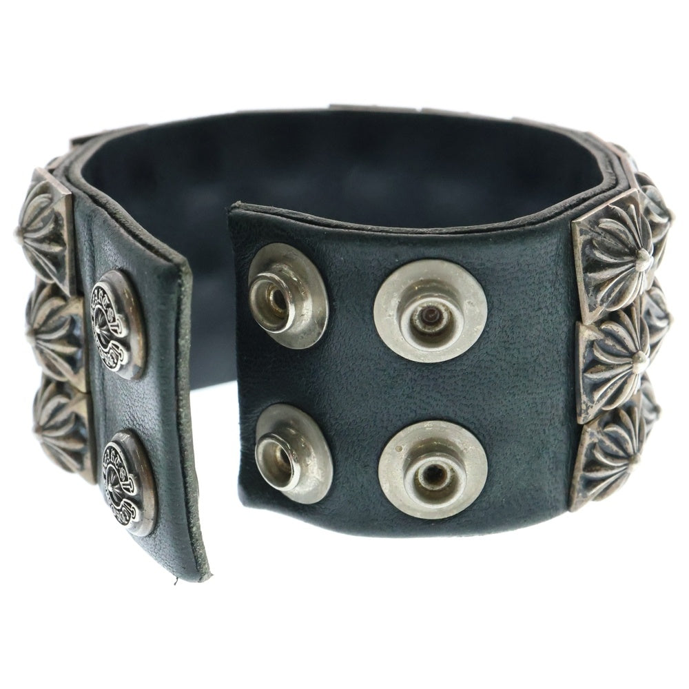 CHROME HEARTS(クロムハーツ) ZERO X3 PYRAMID STUDS TRIPLE ROW ゼロスタッズ トリプルピラミッド ロウ レザーブレスレッド バングル シルバー/ブラック