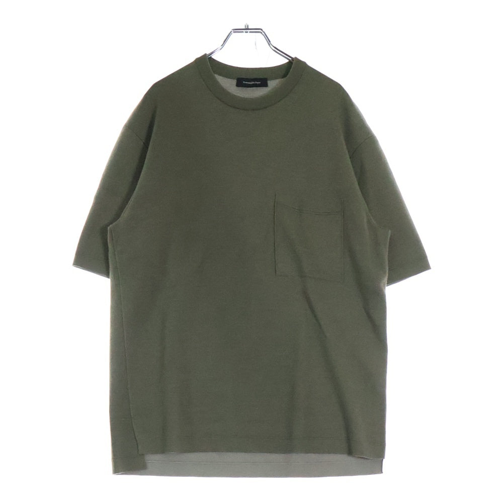 Ermenegildo Zegna(エルメネジルドゼニア) カシミア混 半袖ニットシャツ カーキ UZH9G