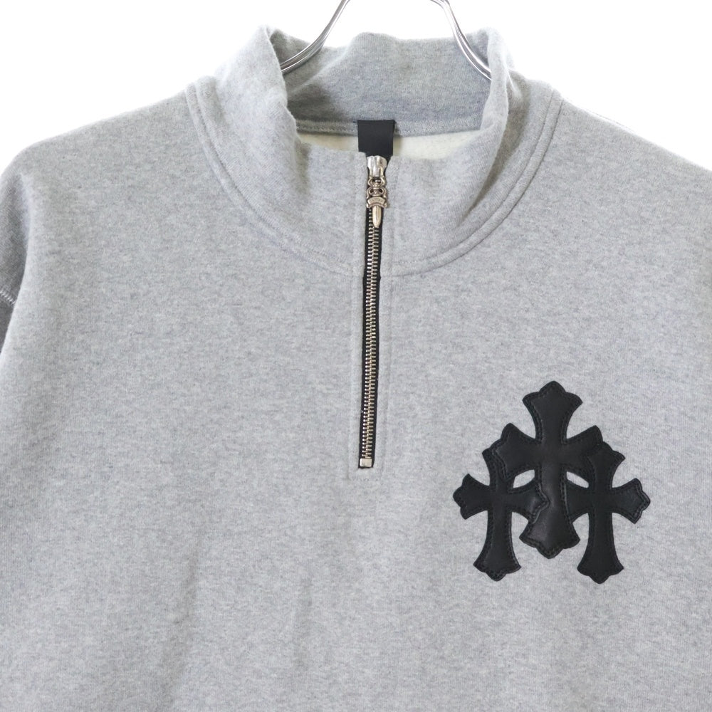 CHROME HEARTS(クロムハーツ) Y NOT CRS PATCH HALF ZIP SWEAT ワイノット クロスパッチ付き ハーフジップスウェット グレー