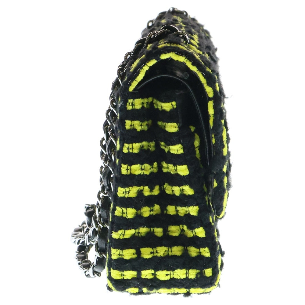 CHANEL(シャネル) マトラッセ ダブルフラップ ツイード チェーンショルダーバッグ 9番台 ブラック/イエロー レディース