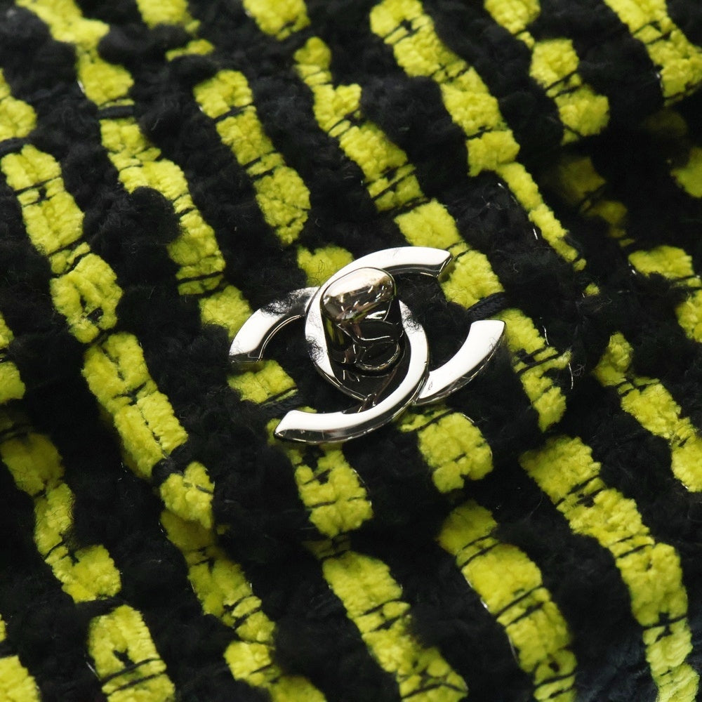 CHANEL(シャネル) マトラッセ ダブルフラップ ツイード チェーンショルダーバッグ 9番台 ブラック/イエロー レディース