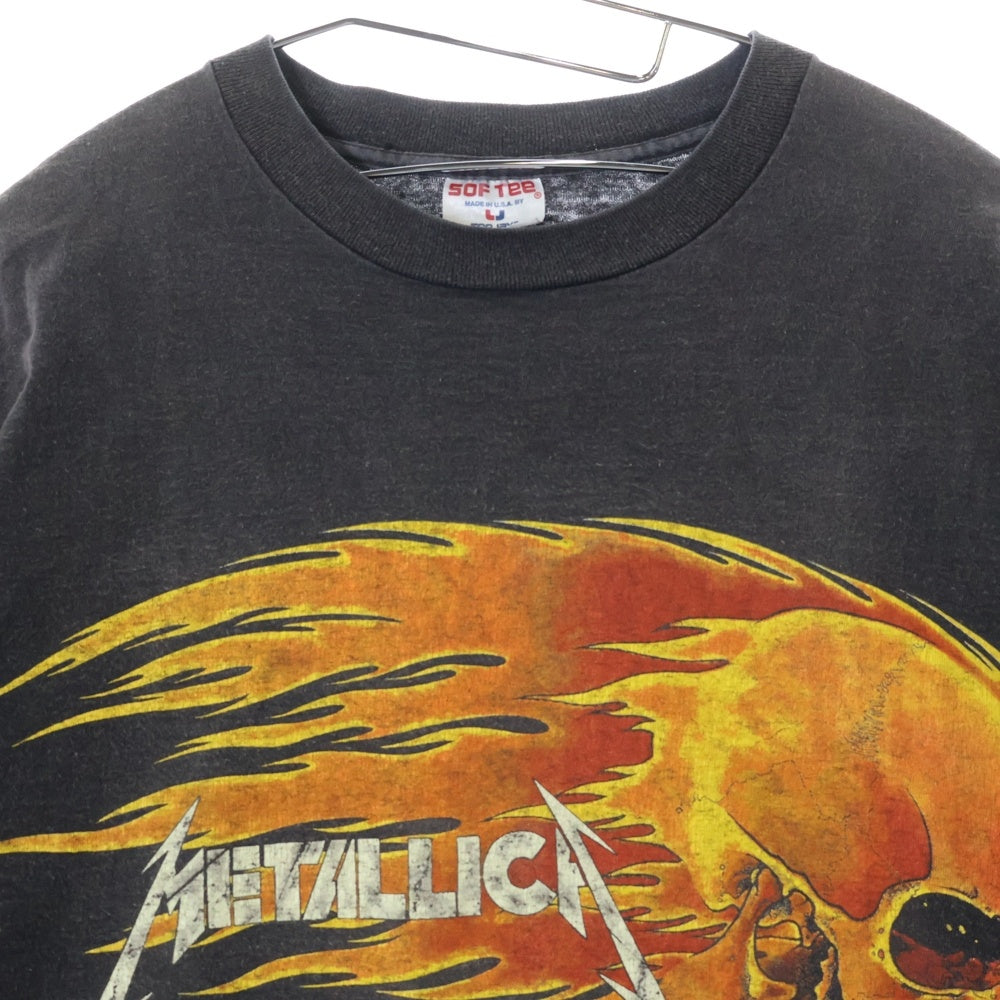 VINTAGE(ヴィンテージ) 90s VINTAGE METALLICA PUSHEAD BAND FLAME SKULL メタリカ パスヘッド フレイムスカルプリント半袖Tシャツ カットソー ブラック