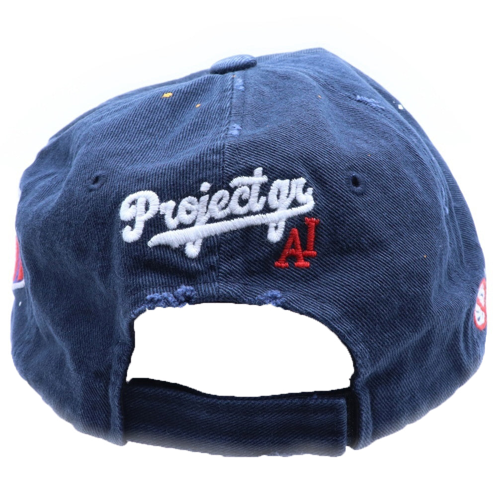 PROJECT G/R(プロジェクトジーアール) 25SS WIDE THROWBACK CAP ペイントダメージ加工キャップ 帽子 PG25SSMA05 ネイビー