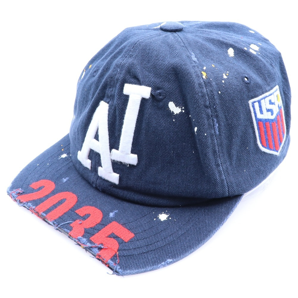 PROJECT G/R(プロジェクトジーアール) 25SS WIDE THROWBACK CAP ペイントダメージ加工キャップ 帽子 PG25SSMA05 ネイビー