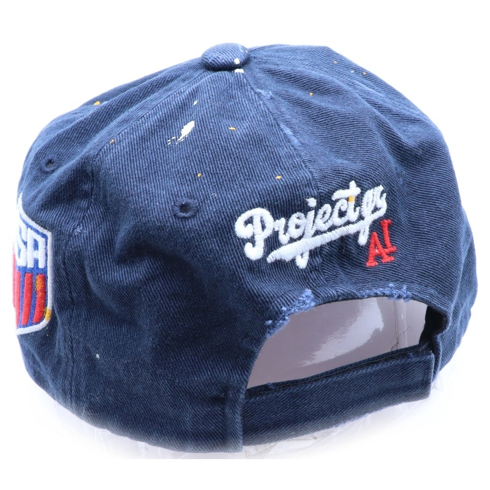 PROJECT G/R(プロジェクトジーアール) 25SS WIDE THROWBACK CAP ペイントダメージ加工キャップ 帽子 PG25SSMA05 ネイビー