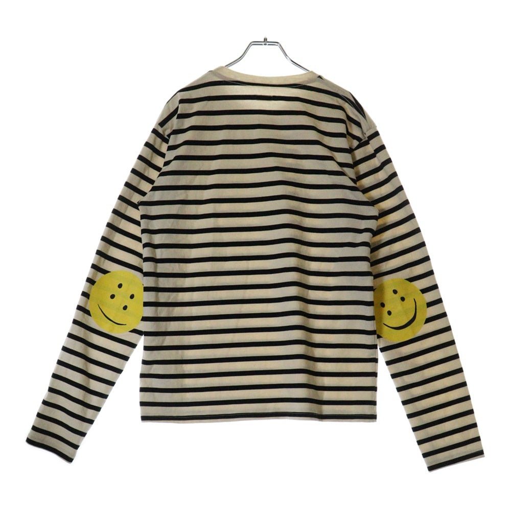 KAPITAL(キャピタル) 23AW スマイルレインボーパッチストライプ長袖Tシャツ カットソー EK-1432 ホワイト/ブラック