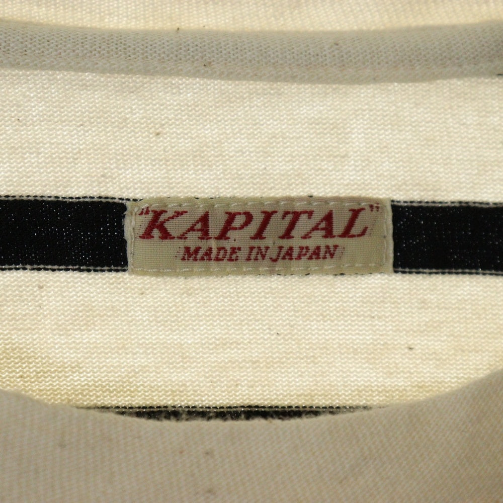 KAPITAL(キャピタル) 23AW スマイルレインボーパッチストライプ長袖Tシャツ カットソー EK-1432 ホワイト/ブラック