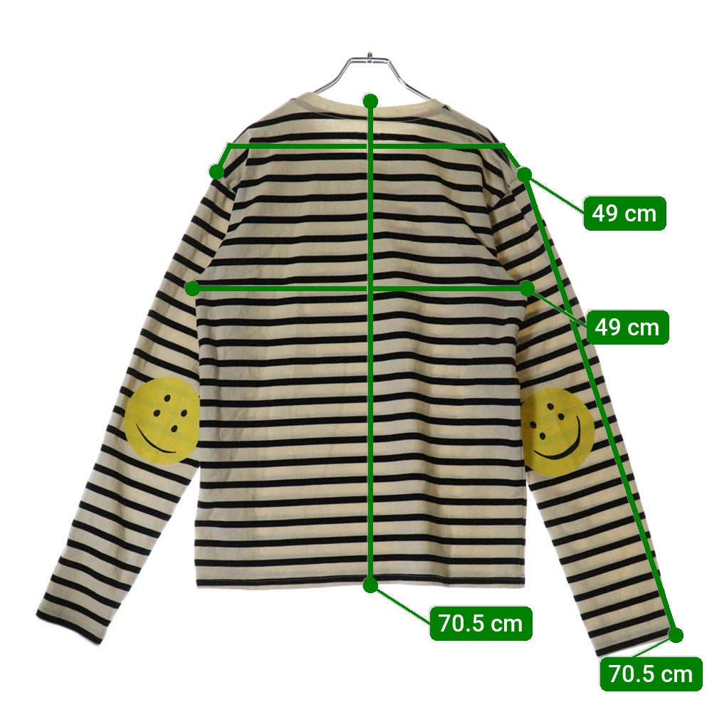 KAPITAL(キャピタル) 23AW スマイルレインボーパッチストライプ長袖Tシャツ カットソー EK-1432 ホワイト/ブラック