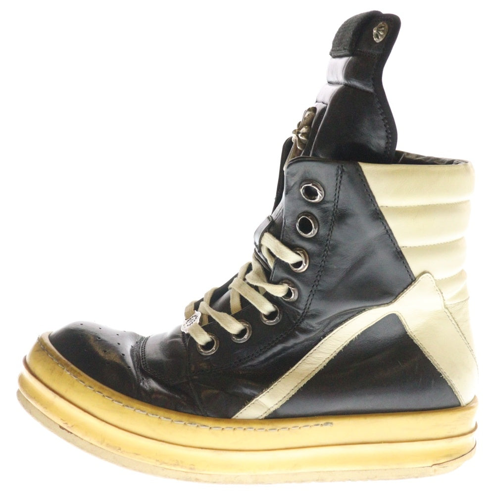CHROME HEARTS(クロムハーツ) ×Rick Owens GEOBASKET リックオウエンス ジオバスケット CHクロス装飾レザーハイカットスニーカー ブラック/ホワイト