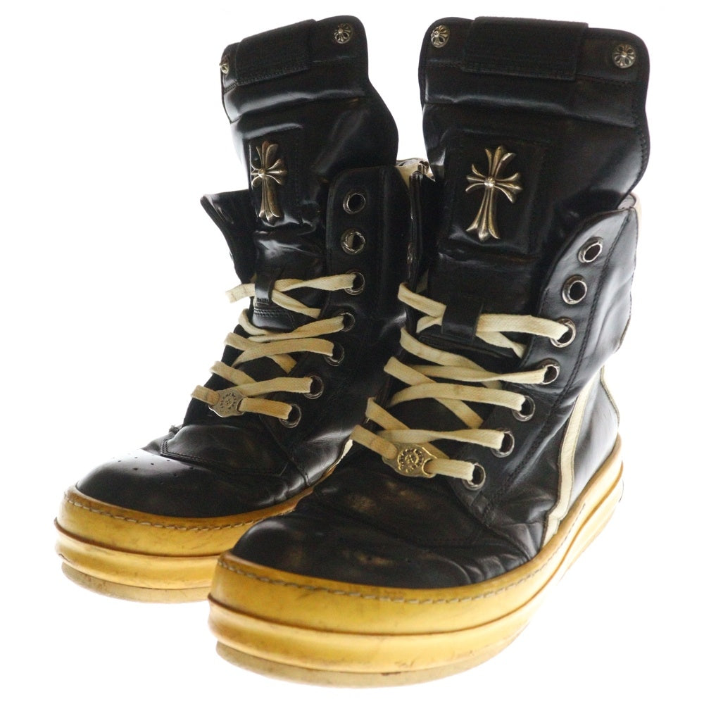 CHROME HEARTS(クロムハーツ) ×Rick Owens GEOBASKET リックオウエンス ジオバスケット CHクロス装飾レザーハイカットスニーカー ブラック/ホワイト