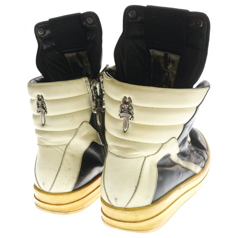 CHROME HEARTS(クロムハーツ) ×Rick Owens GEOBASKET リックオウエンス ジオバスケット CHクロス装飾レザーハイカットスニーカー ブラック/ホワイト