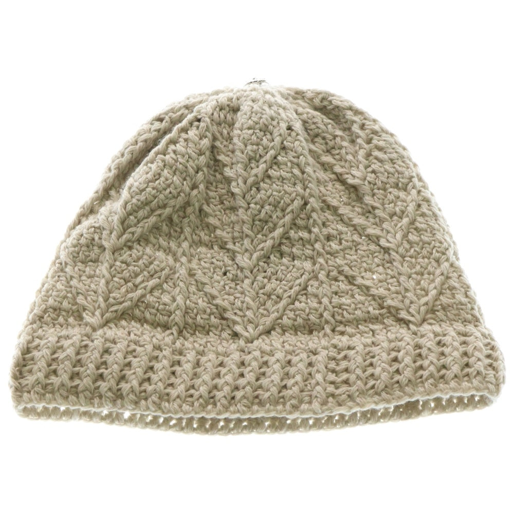 CHROME HEARTS(クロムハーツ) Cashmere Leather knit beanie カシミヤ ビーニー レザークロスパッチ クロスボールボタン ニットキャップ ベージュ