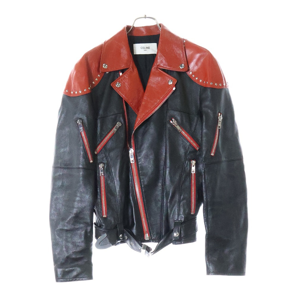 CELINE(セリーヌ) 22AW スタッズバイカーライダースレザージャケット 2ED37280D レッド/ブラック