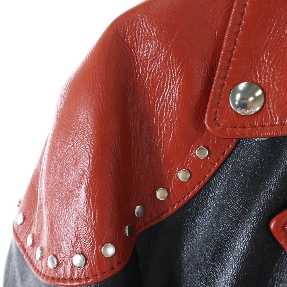 CELINE(セリーヌ) 22AW スタッズバイカーライダースレザージャケット 2ED37280D レッド/ブラック