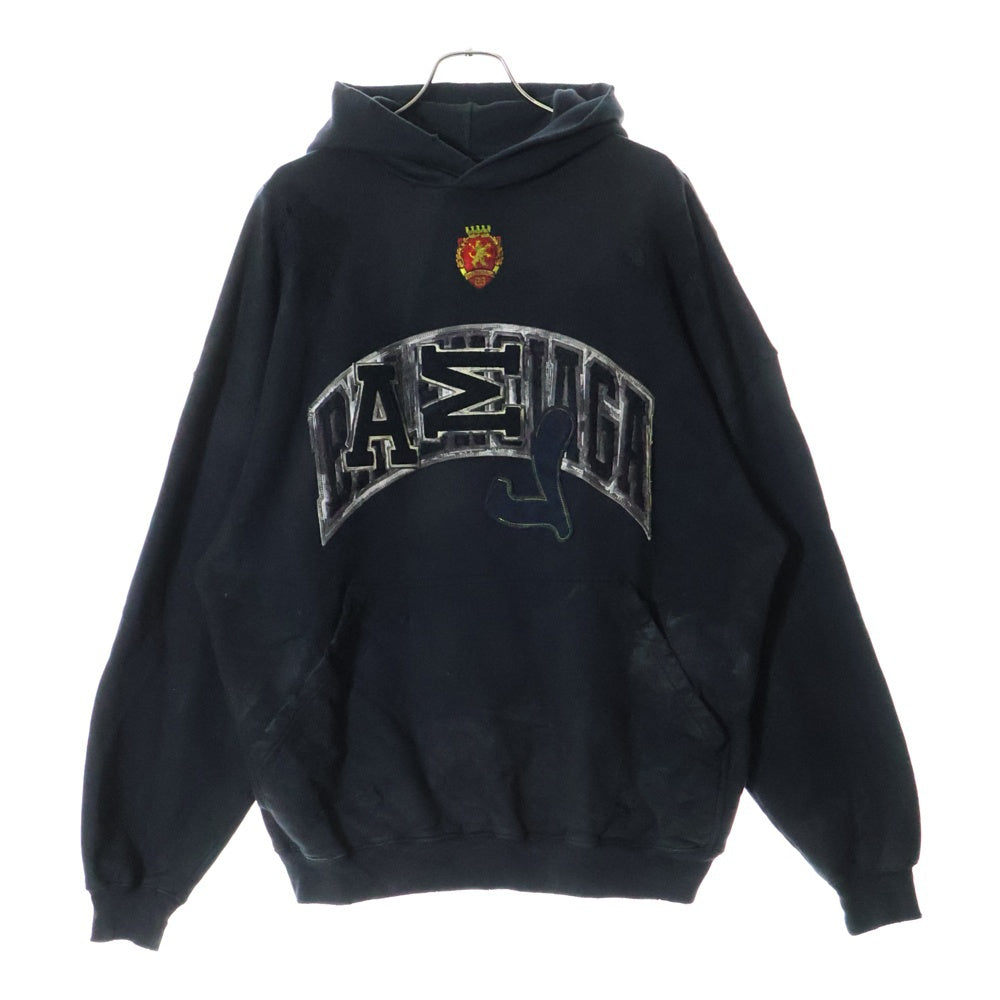 BALENCIAGA(バレンシアガ) 23SS SKATER HOODIE 739024 TOVN3 スケーター クラッシュダスト加工ワッペンプルオーバーパーカーフーディー ブラック