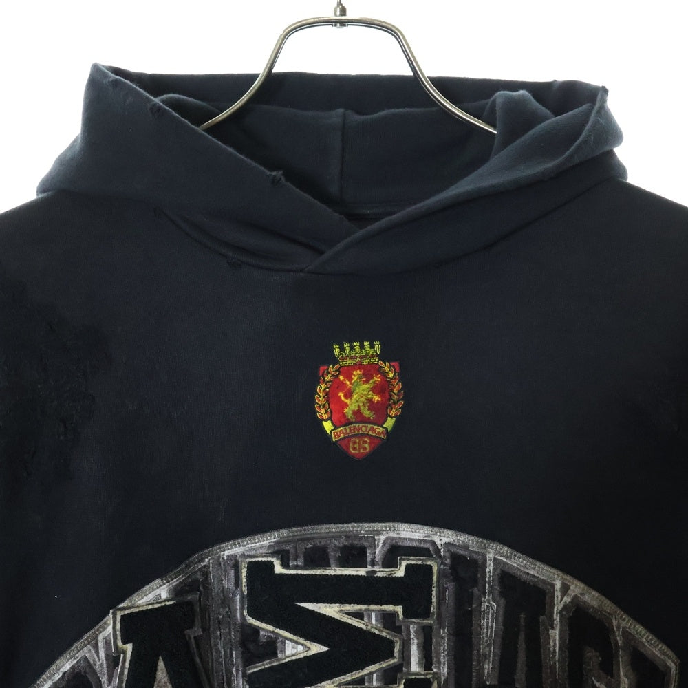 BALENCIAGA(バレンシアガ) 23SS SKATER HOODIE 739024 TOVN3 スケーター クラッシュダスト加工ワッペンプルオーバーパーカーフーディー ブラック