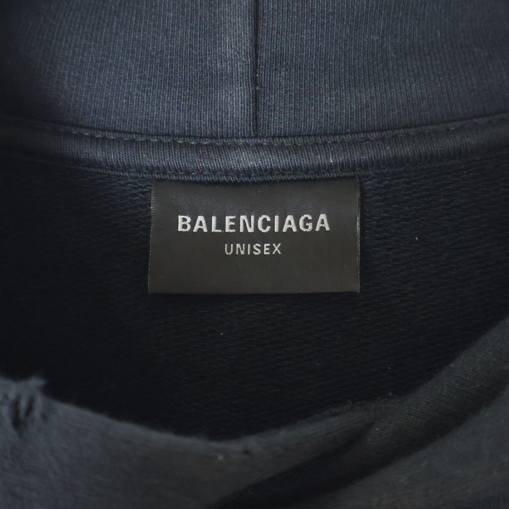 BALENCIAGA(バレンシアガ) 23SS SKATER HOODIE 739024 TOVN3 スケーター クラッシュダスト加工ワッペンプルオーバーパーカーフーディー ブラック