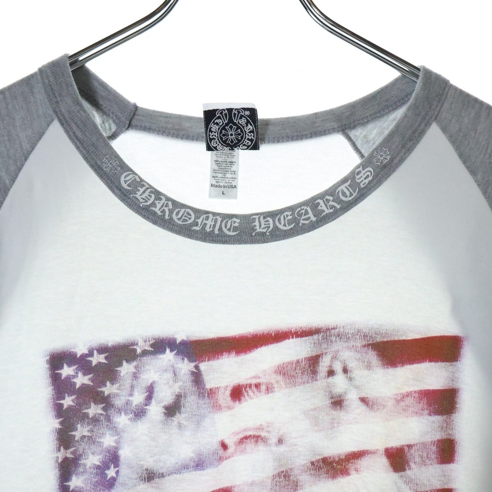 CHROME HEARTS(クロムハーツ) OLD Neck Logo L/S Tee オールド ネックロゴ 星条旗プリント ラグランクルーネックカットソー ホワイト/グレー