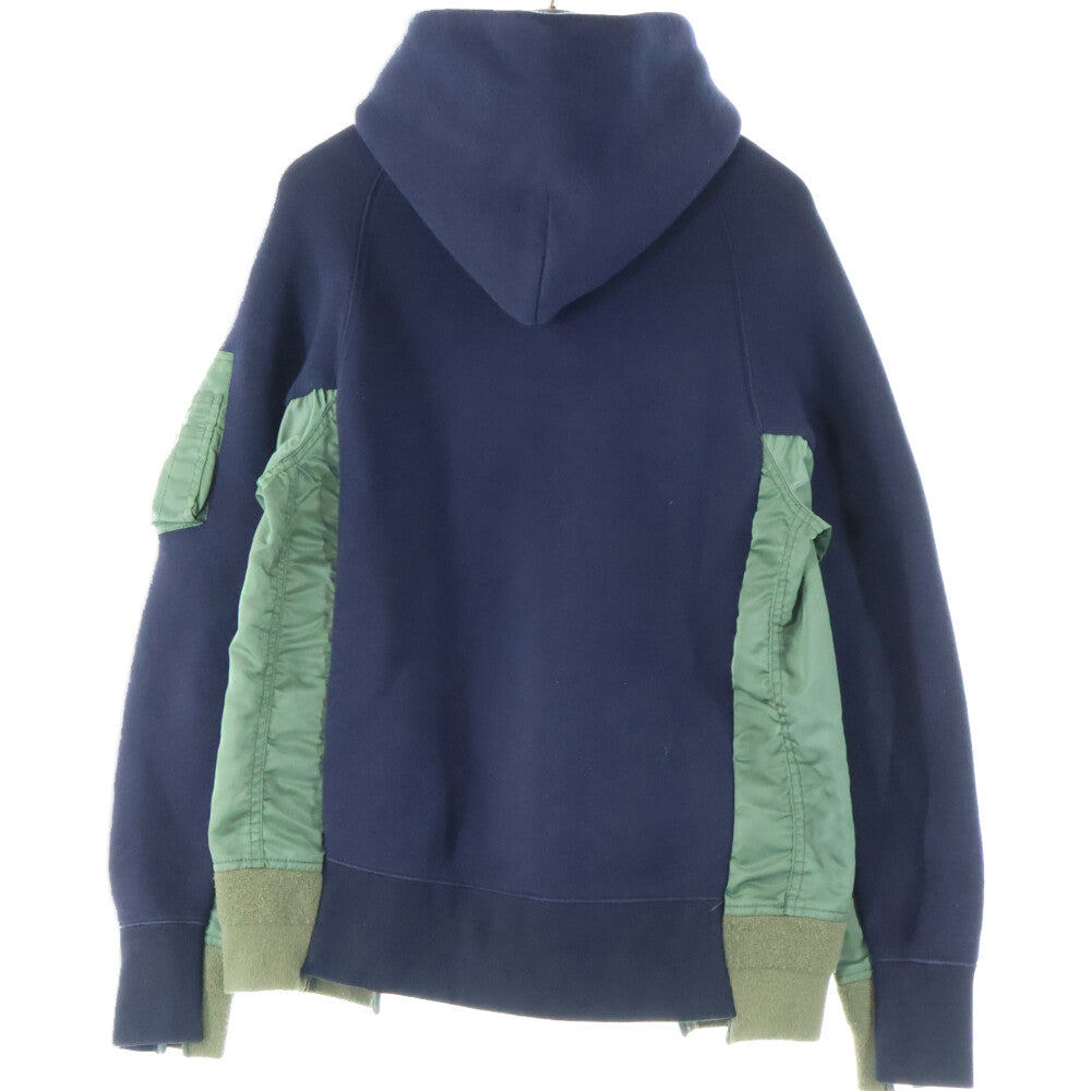 Sacai(サカイ) Sponge Sweat MA-1 Hoodie SCM-033 ナイロン切り替え スウェット プルオーバーパーカー ネイビー