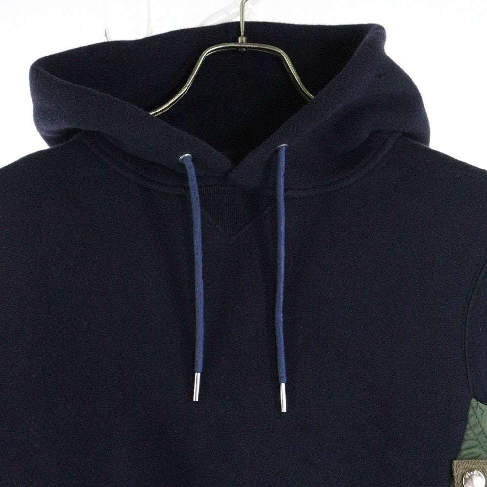 Sacai(サカイ) Sponge Sweat MA-1 Hoodie SCM-033 ナイロン切り替え スウェット プルオーバーパーカー ネイビー