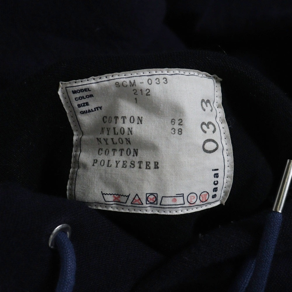 Sacai(サカイ) Sponge Sweat MA-1 Hoodie SCM-033 ナイロン切り替え スウェット プルオーバーパーカー ネイビー