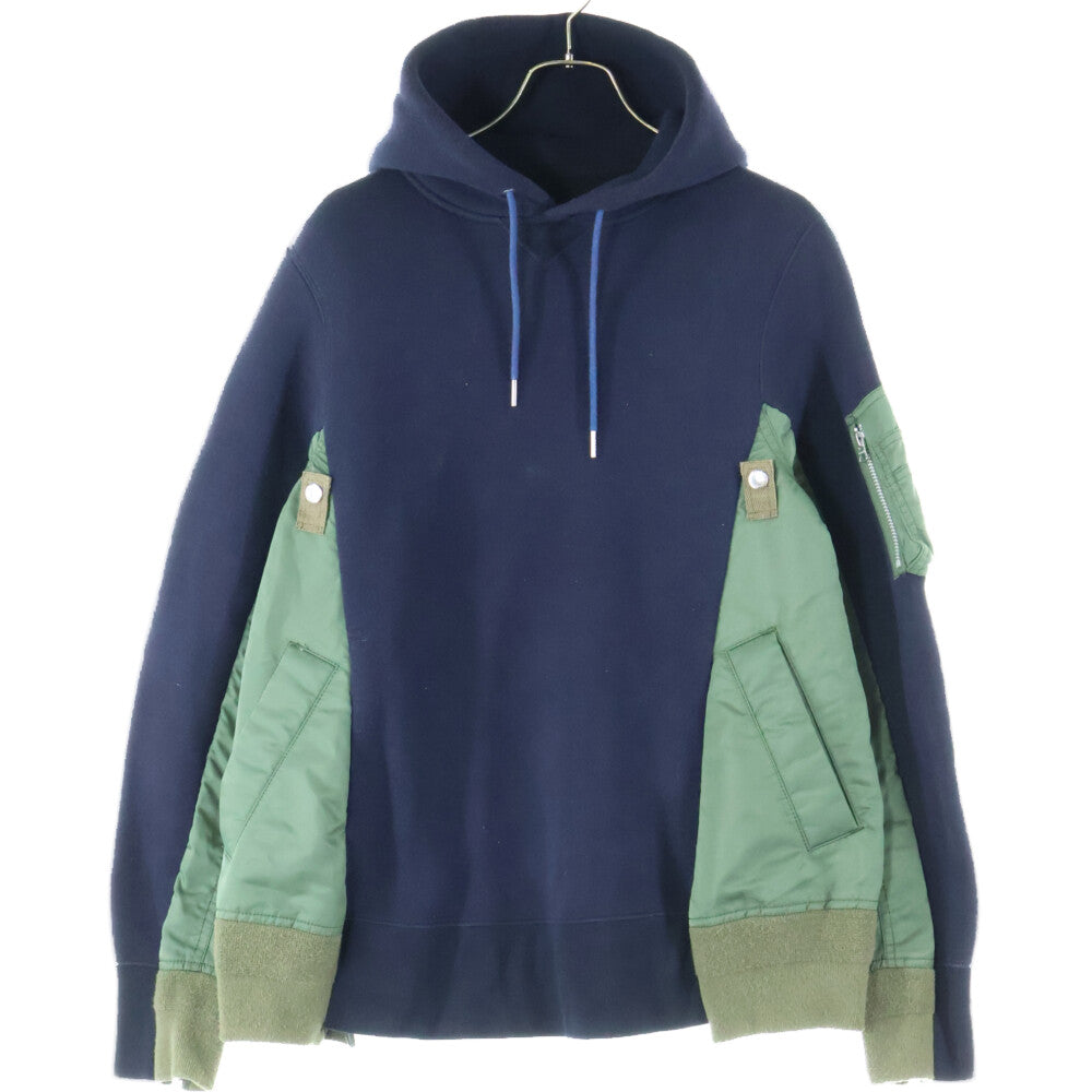 Sacai(サカイ) Sponge Sweat MA-1 Hoodie SCM-033 ナイロン切り替え スウェット プルオーバーパーカー ネイビー
