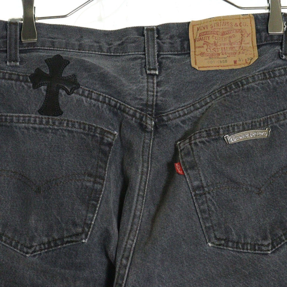 CHROME HEARTS(クロムハーツ) LEVI'S U VNTG JEAN BLK/RED TAB リーバイス 501 クロスパッチ付きボタンフライデニムパンツ ブラック