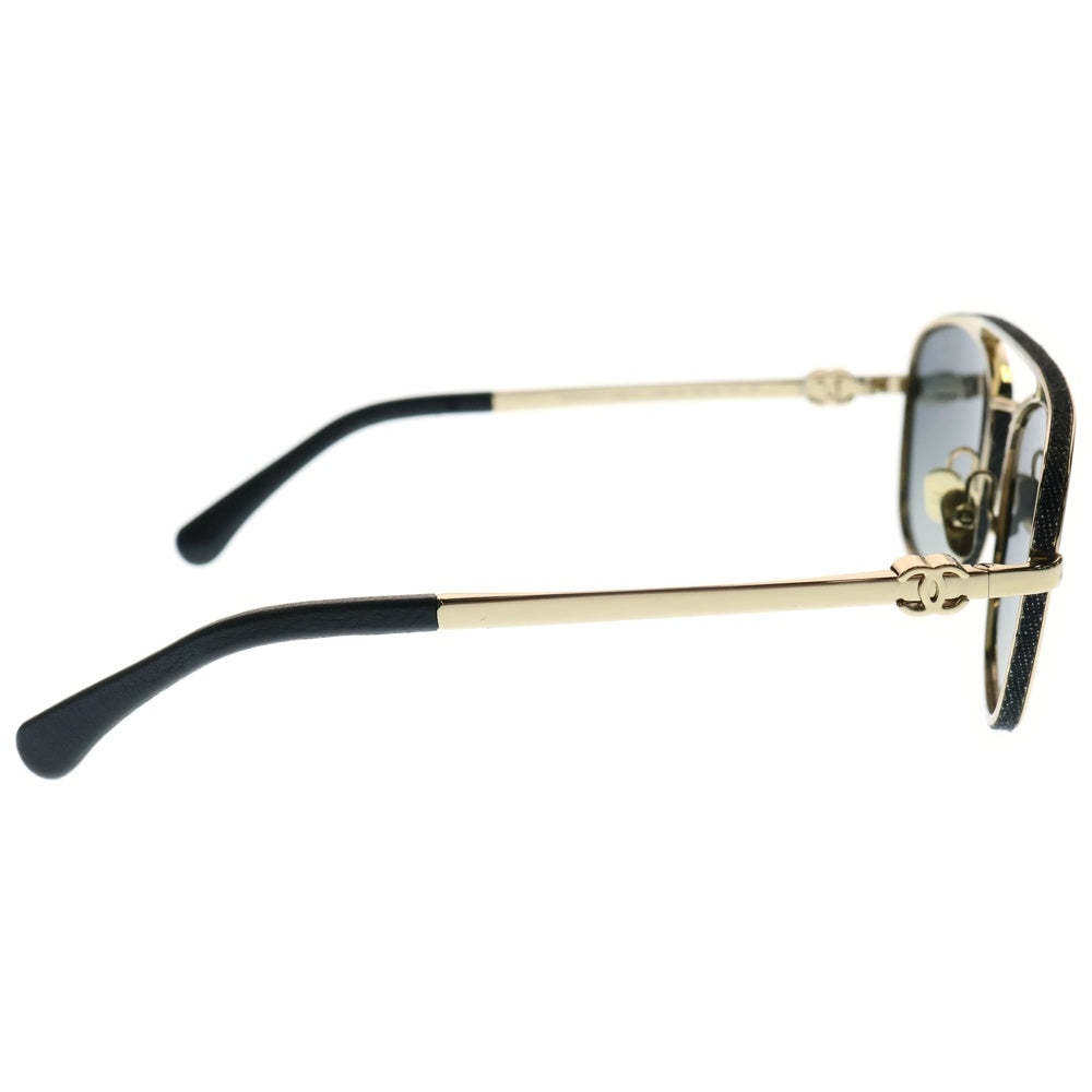CHANEL(シャネル) パイロット シェイプ レザー デニムフレーム アイウェア 眼鏡 4290-Q ゴールド