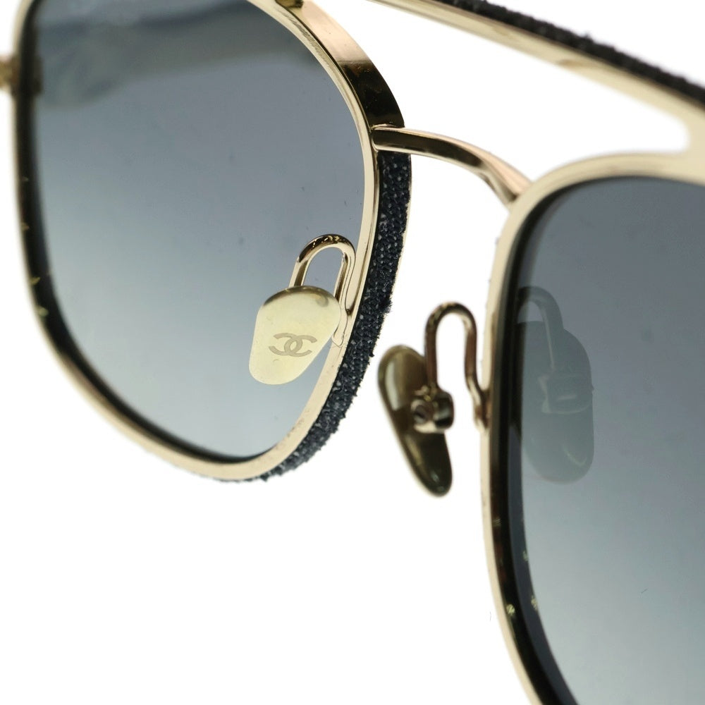 CHANEL(シャネル) パイロット シェイプ レザー デニムフレーム アイウェア 眼鏡 4290-Q ゴールド