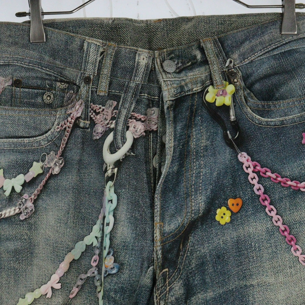 Acne Studios(アクネ ストゥディオズ) 25SS ルーズフィットジーンズ 1981 転写チェーンプリントバギーワイドパンツ FN-MN-TROU001101 インディゴブルー