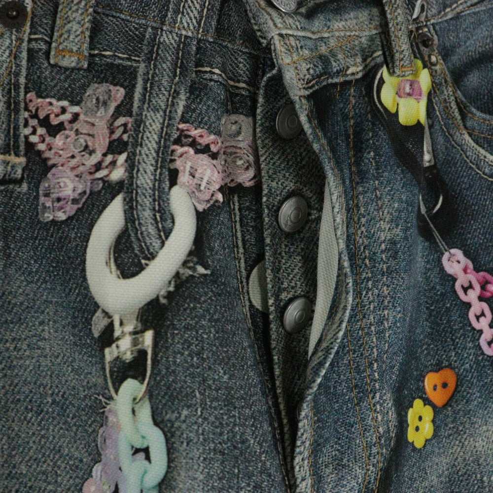 Acne Studios(アクネ ストゥディオズ) 25SS ルーズフィットジーンズ 1981 転写チェーンプリントバギーワイドパンツ FN-MN-TROU001101 インディゴブルー
