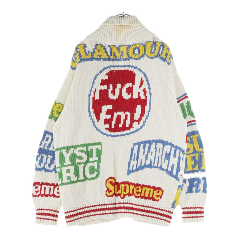 SUPREME(シュプリーム) 21S × HYSTERIC GLAMOUR Logos Zip Up Sweater ヒステリックグラマー カウチン ジップアップニット ベージュ