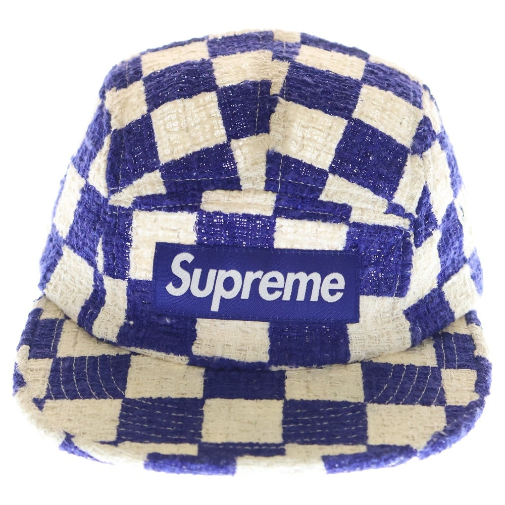 SUPREME(シュプリーム) 19SS Checkerboard Boucle Camp Cap チェッカーボード キャンプキャップ 帽子 ホワイト/ネイビー