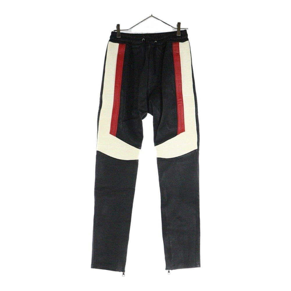 BALMAIN(バルマン) ラムスキン レザーバイカーパンツ S5HC519C869T ブラック/ホワイト/レッド