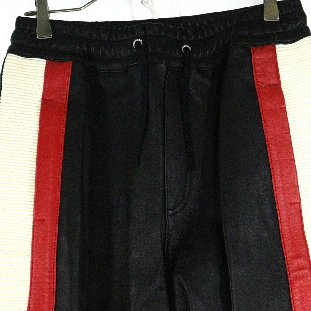 BALMAIN(バルマン) ラムスキン レザーバイカーパンツ S5HC519C869T ブラック/ホワイト/レッド