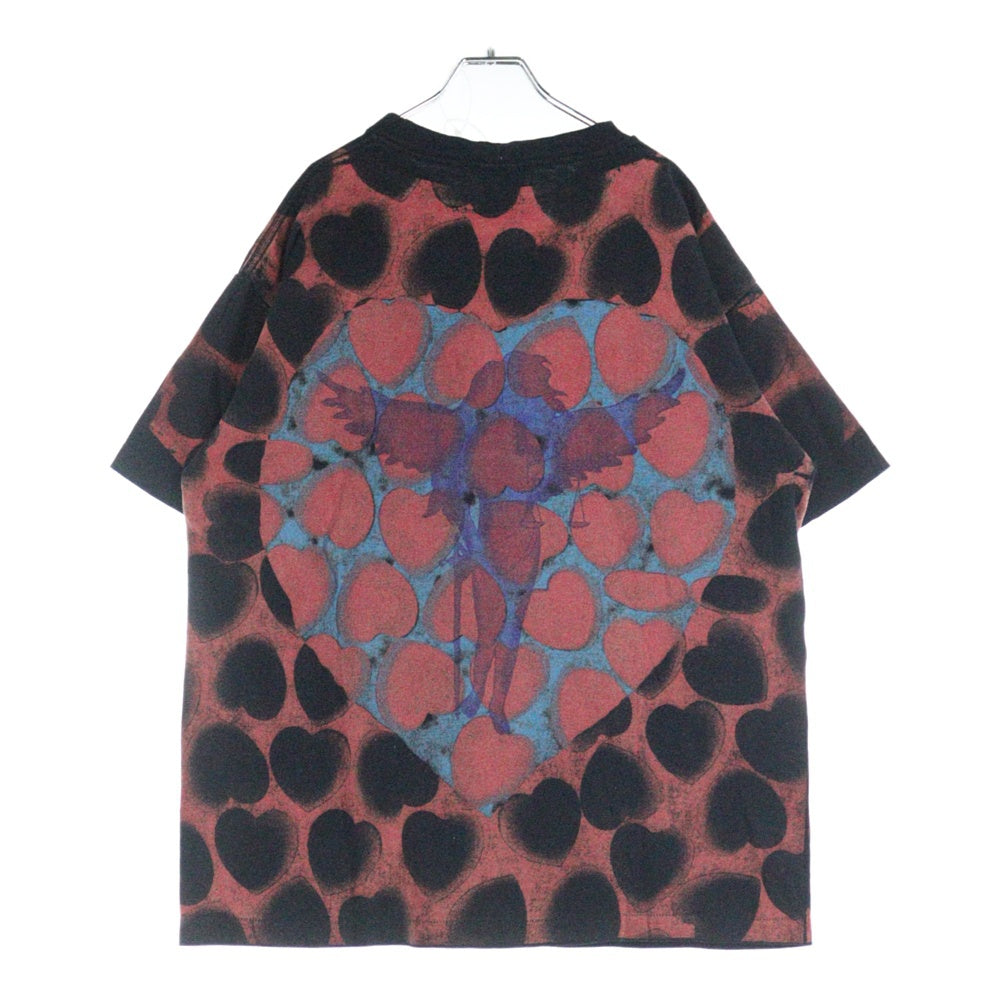 SAINT MICHAEL(セントマイケル) 21SS SS TEE heart BLACK ハートプリント総柄半袖Tシャツ SM-S21-0000-005 ブラック/レッド