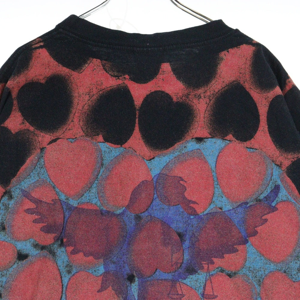 SAINT MICHAEL(セントマイケル) 21SS SS TEE heart BLACK ハートプリント総柄半袖Tシャツ SM-S21-0000-005 ブラック/レッド