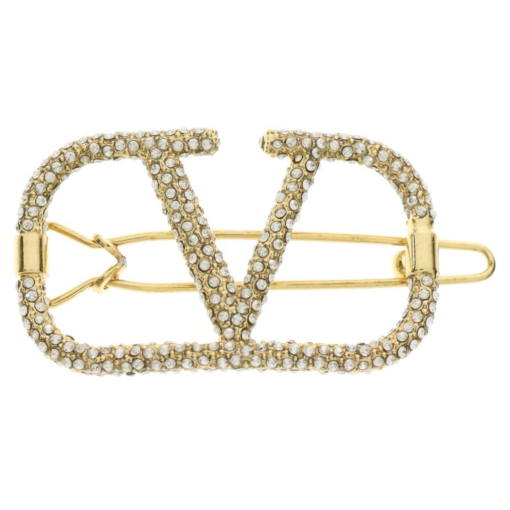 VALENTINO(ヴァレンティノ) Vロゴ メタル クリスタルビジューヘアクリップ ゴールド レディース