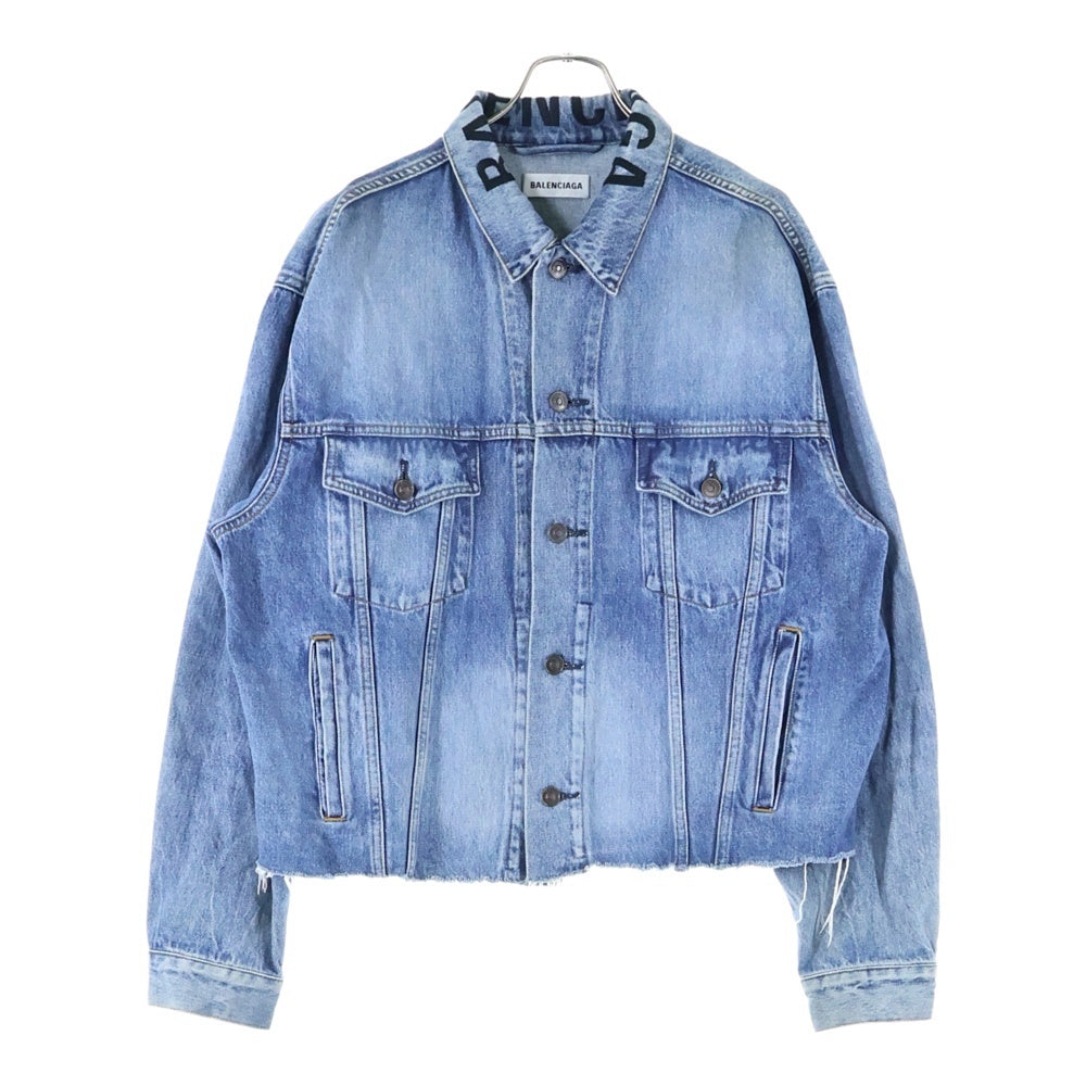 BALENCIAGA(バレンシアガ) 22AW ロゴカラーカットオフデニムジャケット 606144 TDW14 インディゴブルー レディース