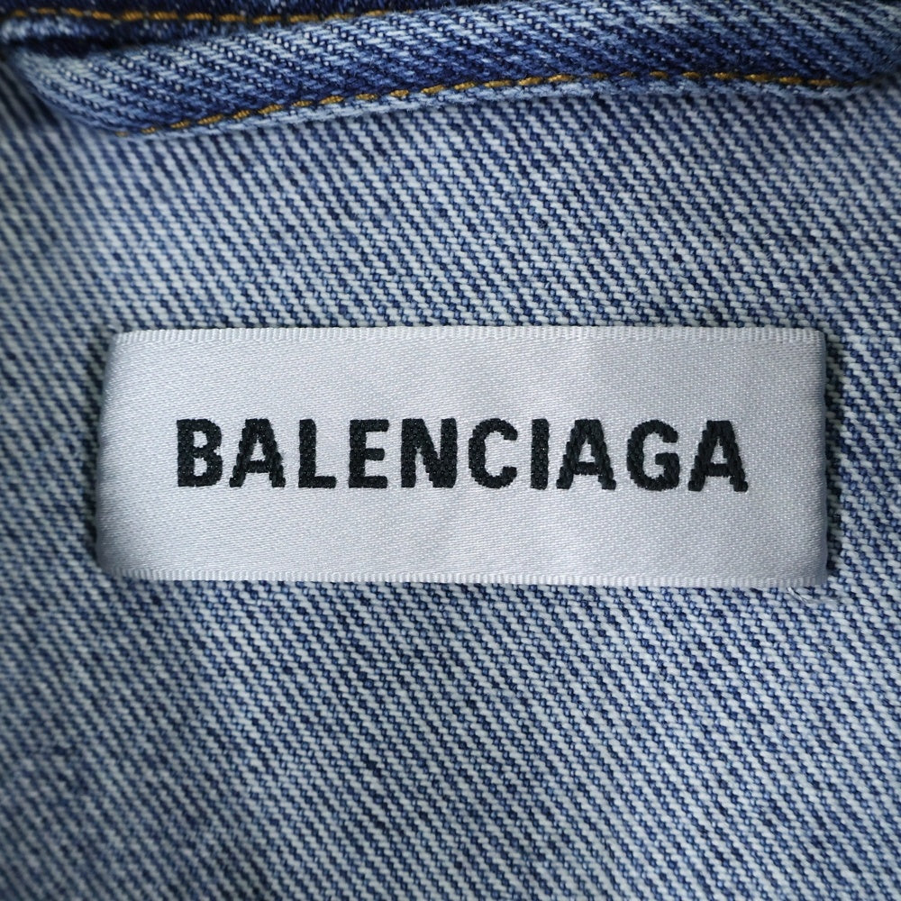 BALENCIAGA(バレンシアガ) 22AW ロゴカラーカットオフデニムジャケット 606144 TDW14 インディゴブルー レディース