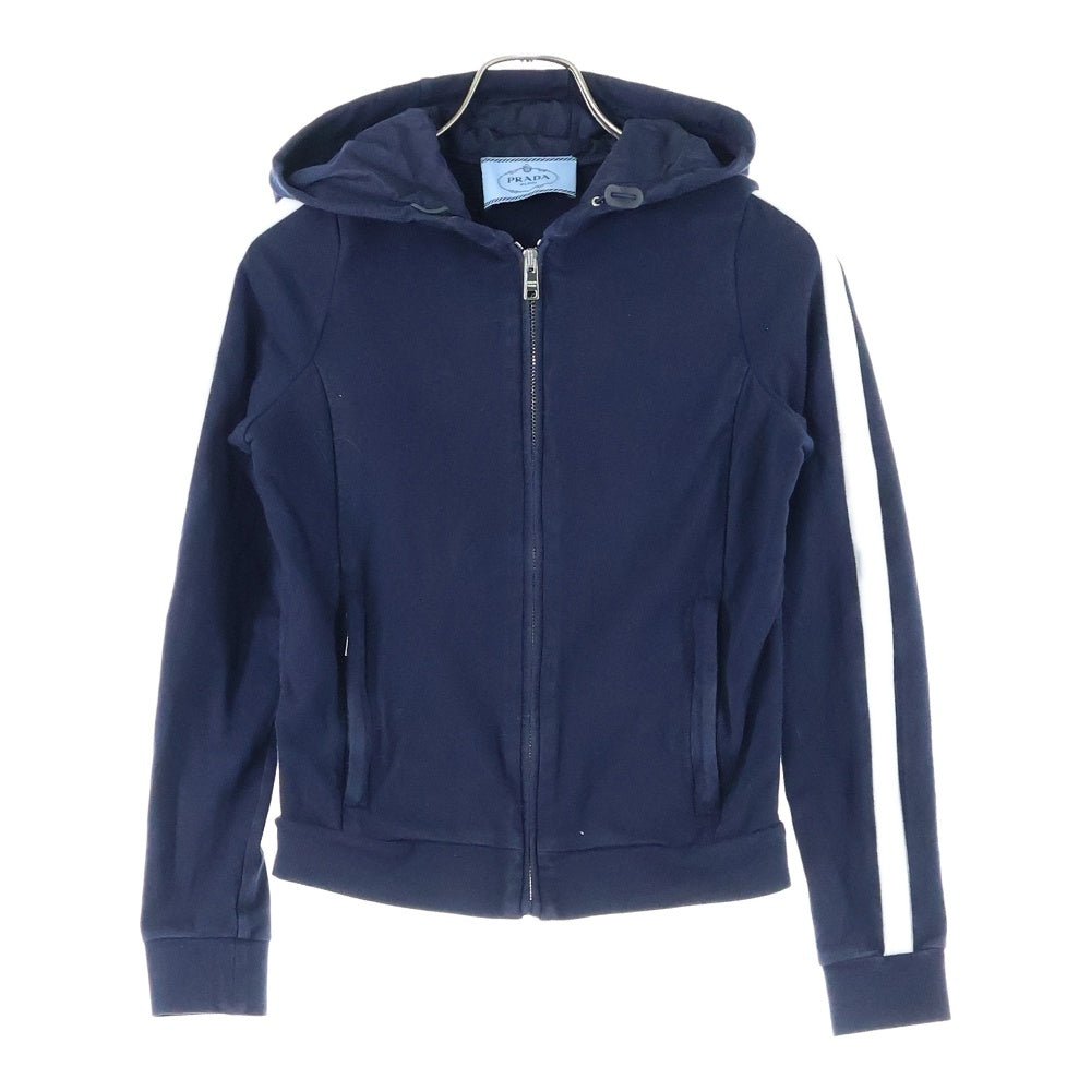 PRADA(プラダ) サイドラインタイトフィットジップアップフーディーパーカー R142 D8R ネイビー レディース